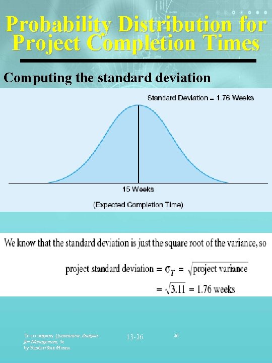 Probability Distribution for Project Completion Times Computing the standard deviation To accompany Quantitative Analysis