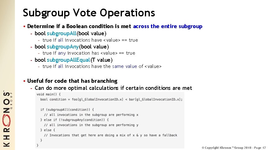 Subgroup Vote Operations • Determine if a Boolean condition is met across the entire