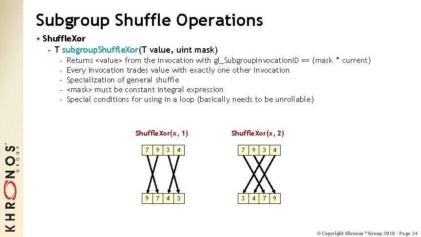 Subgroup Shuffle Operations • Shuffle. Xor - T subgroup. Shuffle. Xor(T value, uint mask)