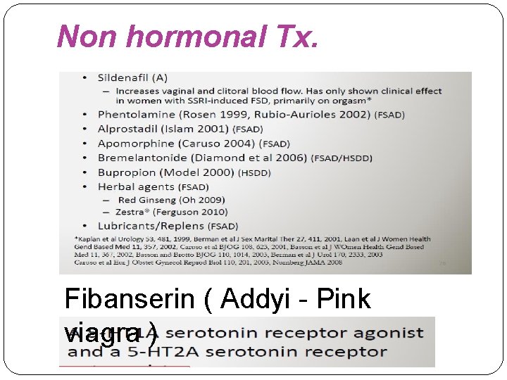 Non hormonal Tx. Fibanserin ( Addyi - Pink viagra ) 