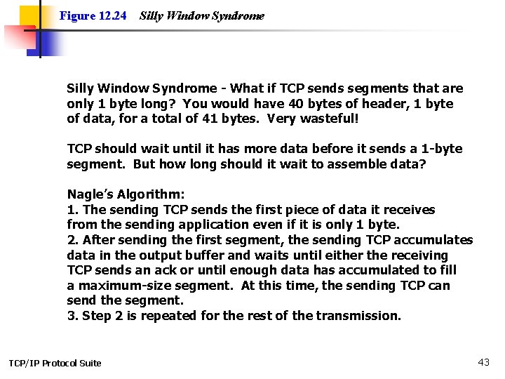 Figure 12. 24 Silly Window Syndrome - What if TCP sends segments that are