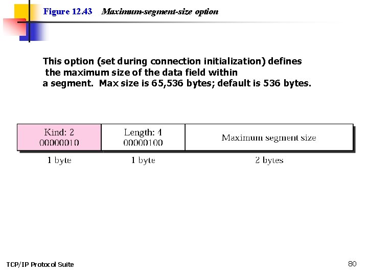 Figure 12. 43 Maximum-segment-size option This option (set during connection initialization) defines the maximum