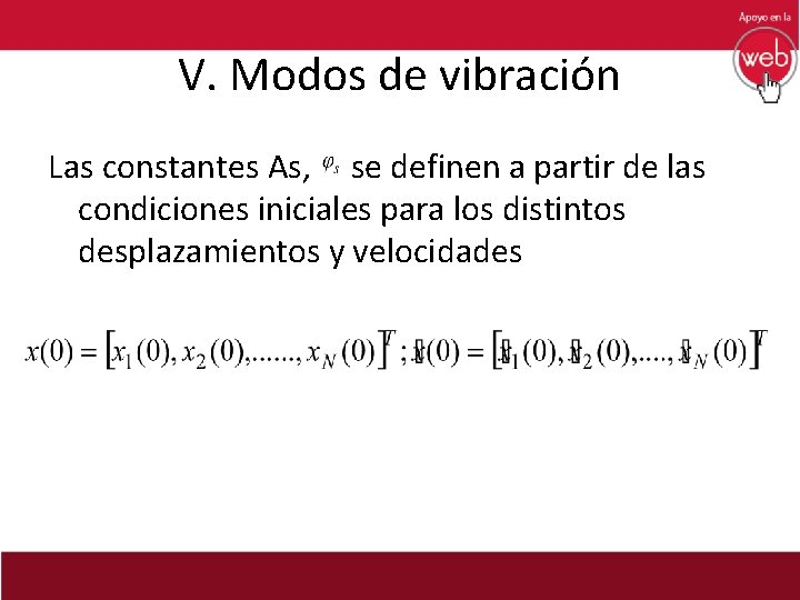 V. Modos de vibración Las constantes As, se definen a partir de las condiciones