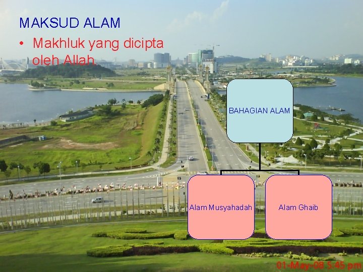 MAKSUD ALAM • Makhluk yang dicipta oleh Allah. BAHAGIAN ALAM Alam Musyahadah Alam Ghaib