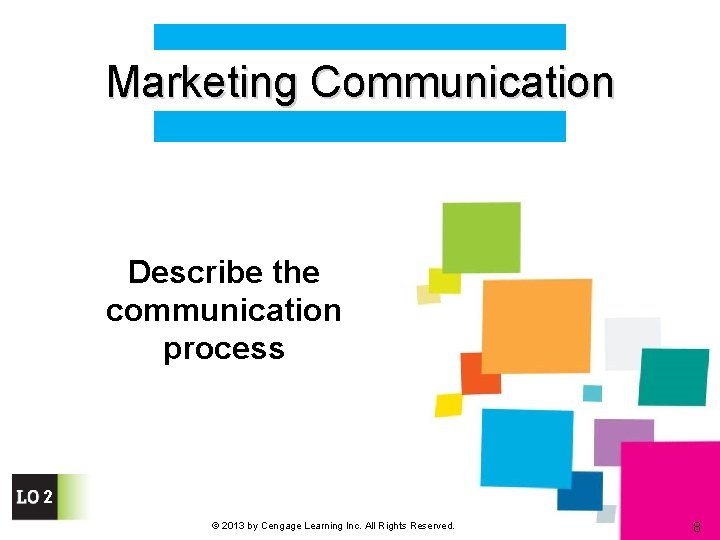 Marketing Communication Describe the communication process 2 © 2013 by Cengage Learning Inc. All