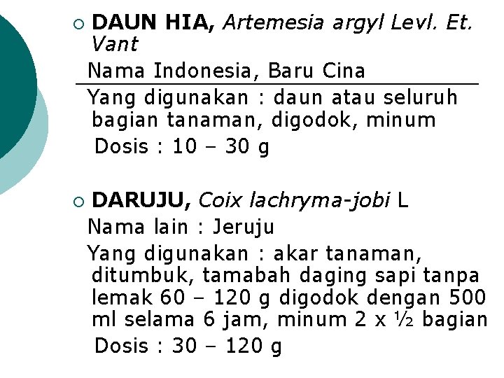 ¡ ¡ DAUN HIA, Artemesia argyl Levl. Et. Vant Nama Indonesia, Baru Cina Yang