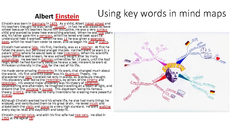 Albert Einstein Using key words in mind maps Einstein was born in Germany in