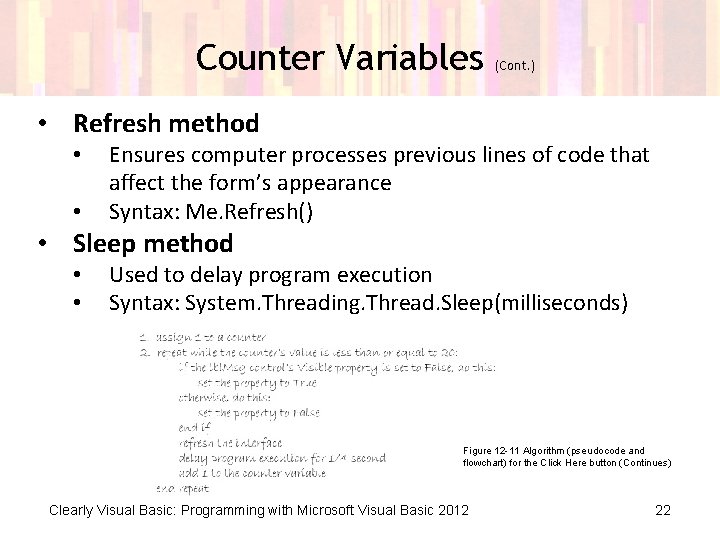 Counter Variables (Cont. ) • Refresh method • • Ensures computer processes previous lines