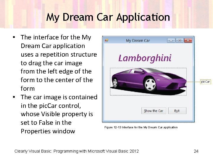 My Dream Car Application • The interface for the My Dream Car application uses