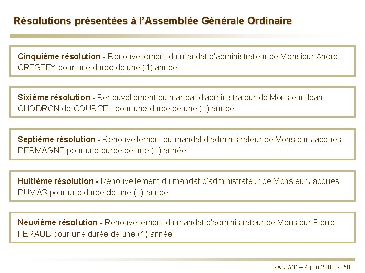 Résolutions présentées à l’Assemblée Générale Ordinaire Cinquième résolution - Renouvellement du mandat d’administrateur de
