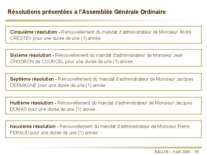 Résolutions présentées à l’Assemblée Générale Ordinaire Cinquième résolution - Renouvellement du mandat d’administrateur de Résolutions présentées à l’Assemblée Générale Ordinaire Cinquième résolution - Renouvellement du mandat d’administrateur de