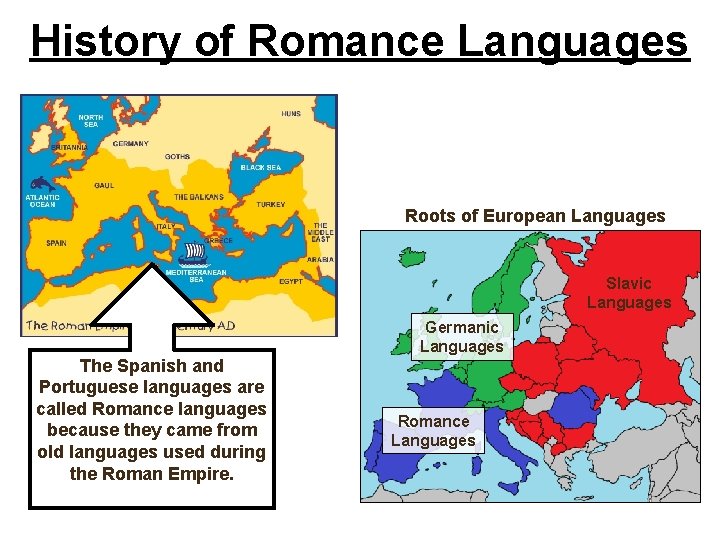 History of Romance Languages Roots of European Languages Slavic Languages The Spanish and Portuguese