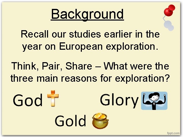 Background Recall our studies earlier in the year on European exploration. Think, Pair, Share