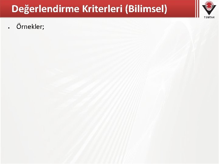 Değerlendirme Kriterleri (Bilimsel) TÜBİTAK Örnekler; 