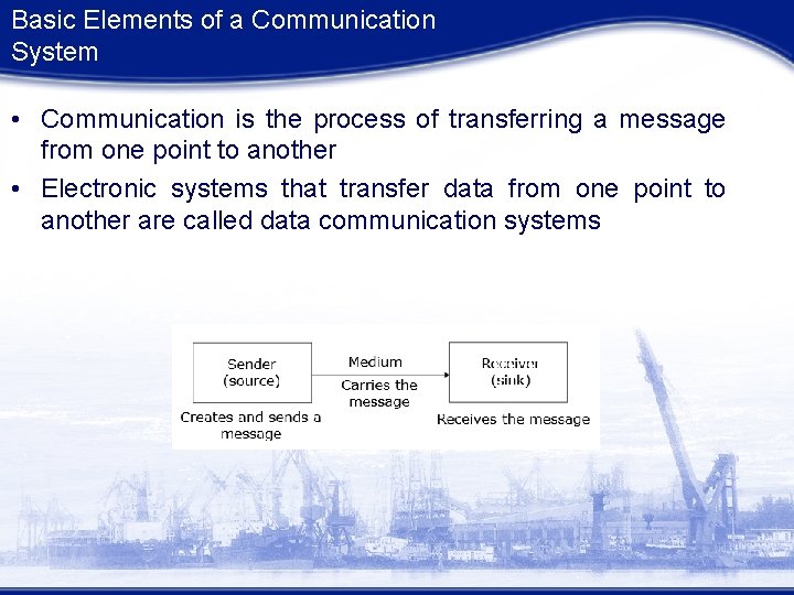 Basic Elements of a Communication System • Communication is the process of transferring a