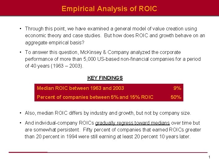 Empirical Analysis of ROIC • Through this point, we have examined a general model