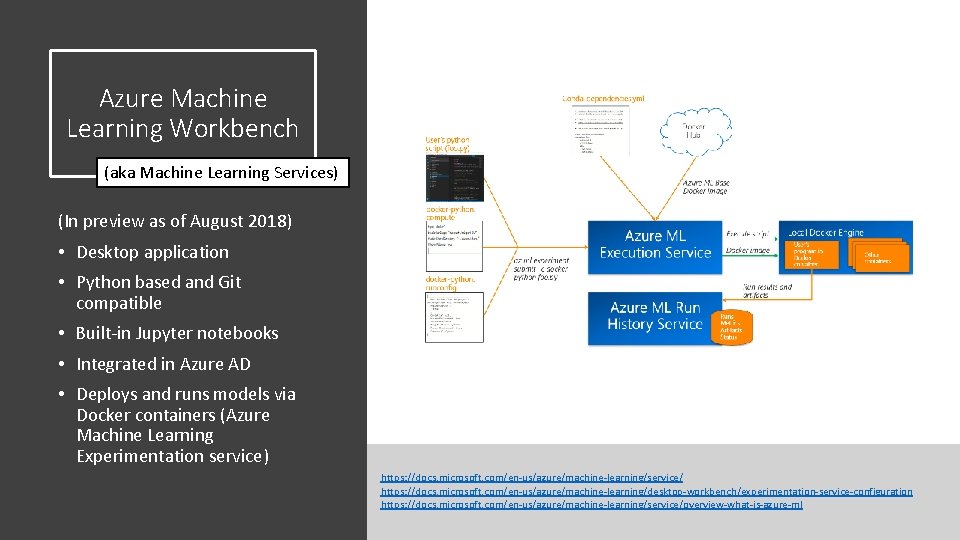 Azure Machine Learning Workbench (aka Machine Learning Services) (In preview as of August 2018)