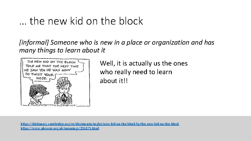 … the new kid on the block [informal] Someone who is new in a