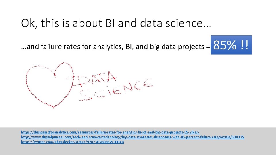 Ok, this is about BI and data science… …and failure rates for analytics, BI,