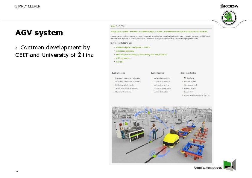 AGV system Common development by CEIT and University of Žillina 25 