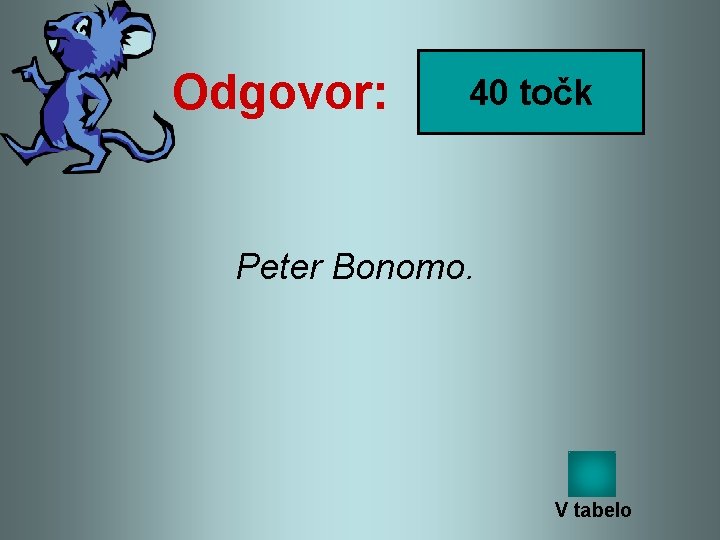 Odgovor: 40 točk Peter Bonomo. V tabelo 