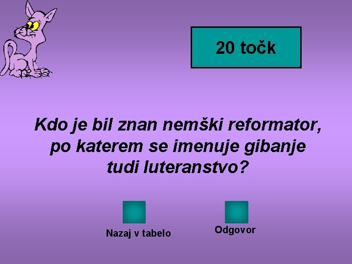 20 točk Kdo je bil znan nemški reformator, po katerem se imenuje gibanje tudi