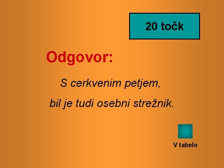 20 točk Odgovor: S cerkvenim petjem, bil je tudi osebni strežnik. V tabelo 