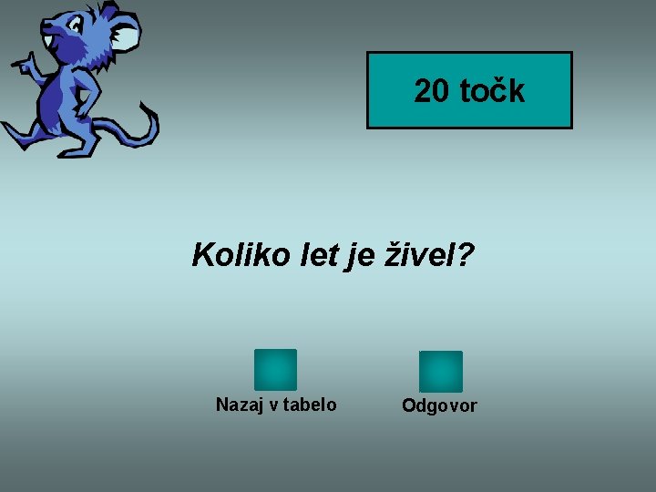 20 točk Koliko let je živel? Nazaj v tabelo Odgovor 
