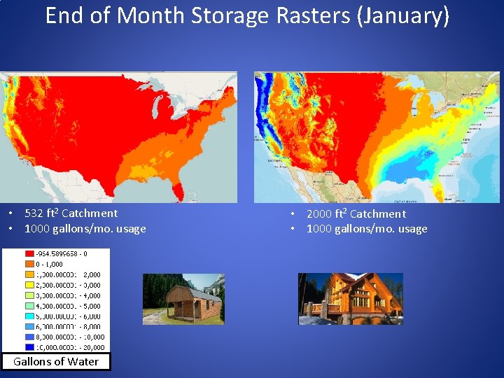 End of Month Storage Rasters (January) • 532 ft 2 Catchment • 1000 gallons/mo.