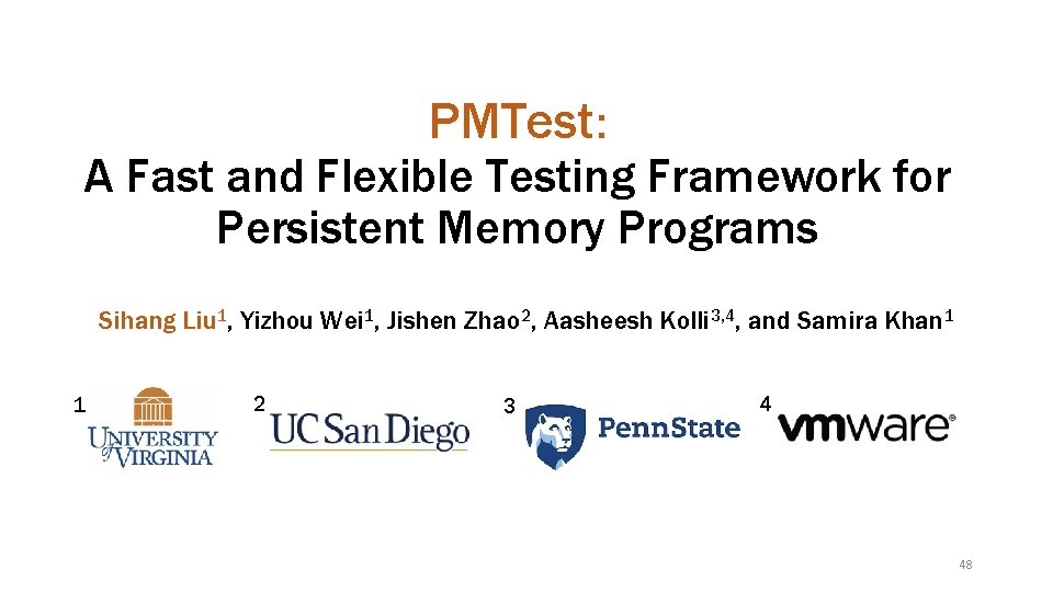 PMTest: A Fast and Flexible Testing Framework for Persistent Memory Programs Sihang Liu 1,