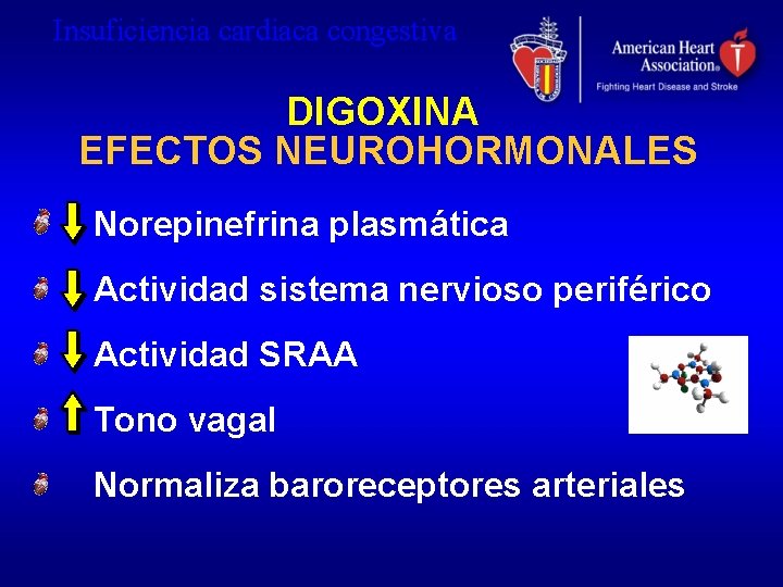 Insuficiencia cardiaca congestiva DIGOXINA EFECTOS NEUROHORMONALES Norepinefrina plasmática Actividad sistema nervioso periférico Actividad SRAA