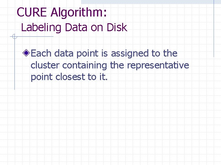 CURE Algorithm: Labeling Data on Disk Each data point is assigned to the cluster