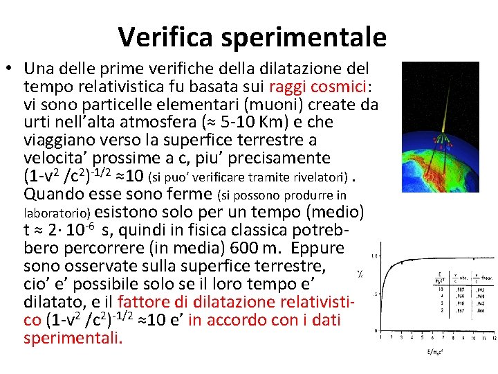 Verifica sperimentale • Una delle prime verifiche della dilatazione del tempo relativistica fu basata