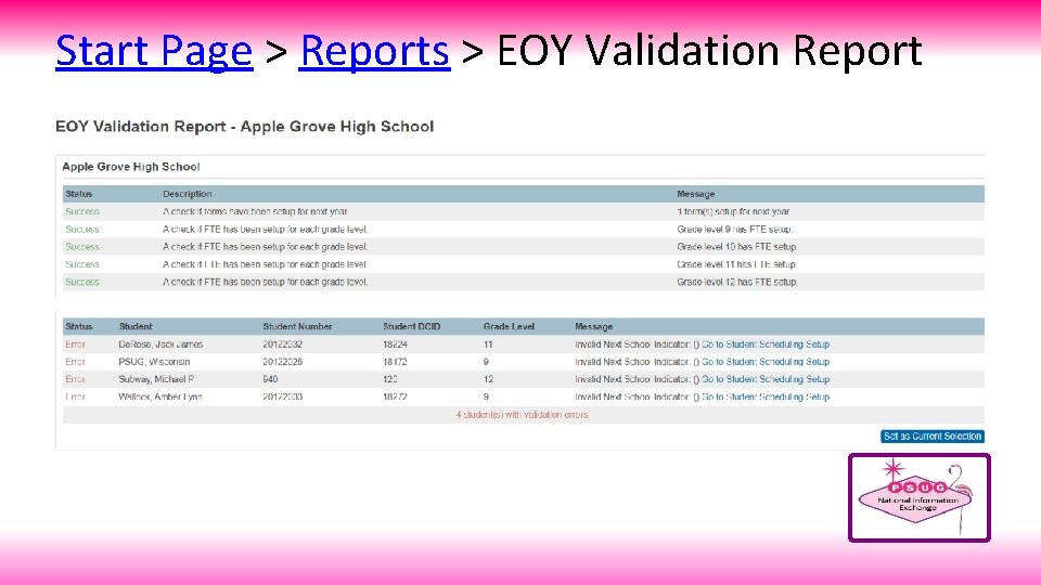 Start Page > Reports > EOY Validation Report 