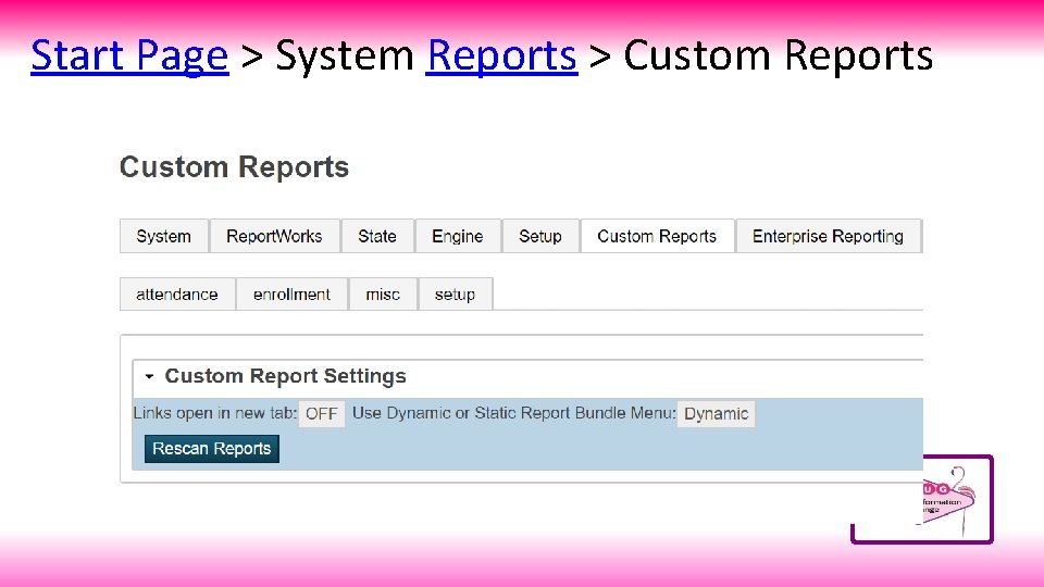 Start Page > System Reports > Custom Reports 