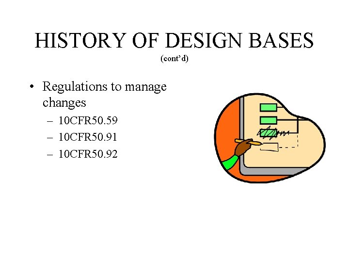 HISTORY OF DESIGN BASES (cont’d) • Regulations to manage changes – 10 CFR 50.