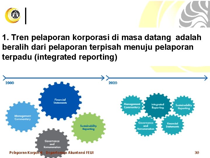 1. Tren pelaporan korporasi di masa datang adalah beralih dari pelaporan terpisah menuju pelaporan