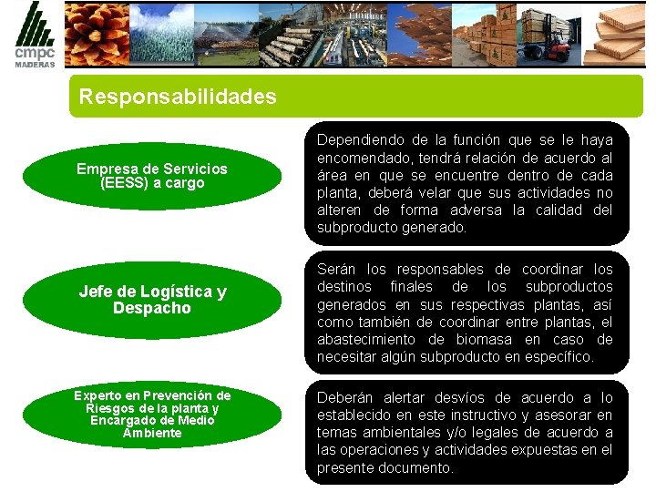 Responsabilidades Empresa de Servicios (EESS) a cargo Jefe de Logística y Despacho Experto en