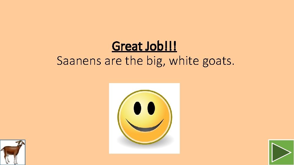 Great Job!!! Saanens are the big, white goats. 