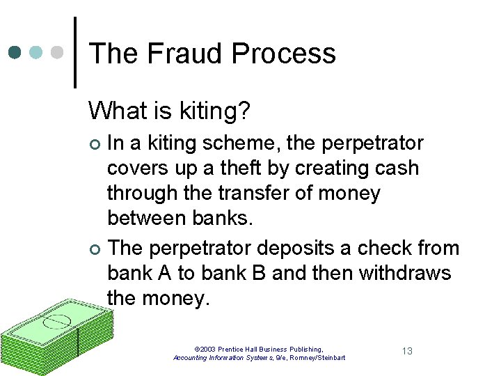 The Fraud Process What is kiting? In a kiting scheme, the perpetrator covers up