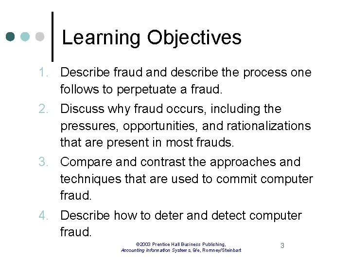 Learning Objectives 1. Describe fraud and describe the process one follows to perpetuate a