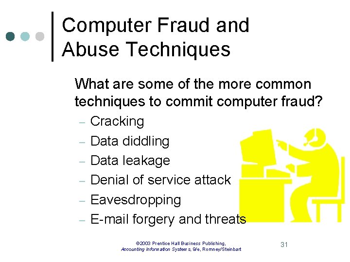 Computer Fraud and Abuse Techniques What are some of the more common techniques to