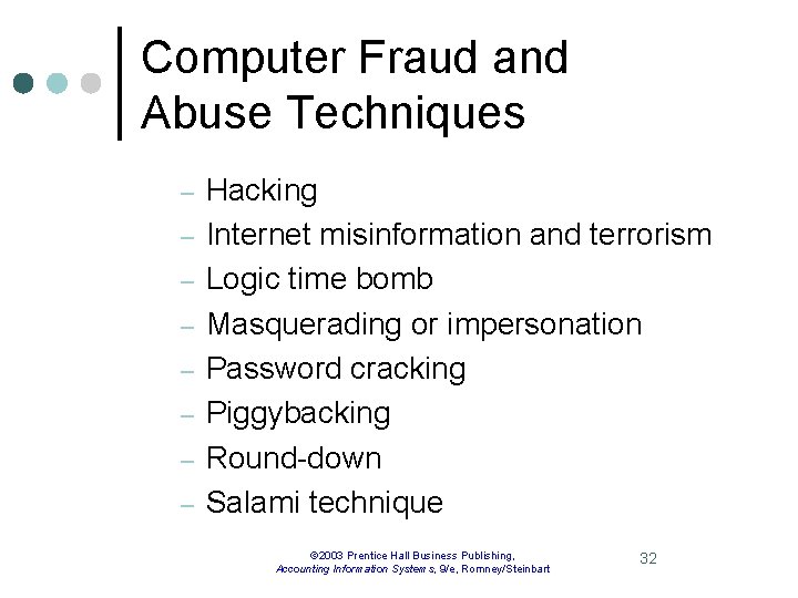 Computer Fraud and Abuse Techniques – – – – Hacking Internet misinformation and terrorism