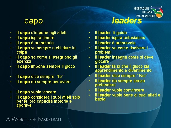 capo • • leaders • • • Il capo s’impone agli atleti Il capo