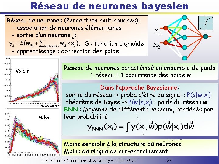 Réseau de neurones bayesien Réseau de neurones (Perceptron multicouches): - association de neurones élémentaires