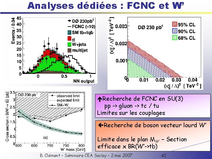 Analyses dédiées : FCNC et W’ Recherche de FCNC en SU(3) pp -> gluon