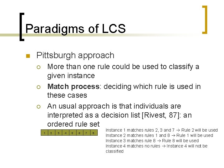 Paradigms of LCS n Pittsburgh approach More than one rule could be used to