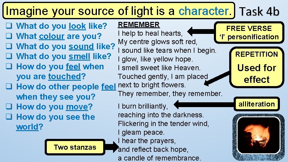Imagine your source of light is a character Task 4 b What do you