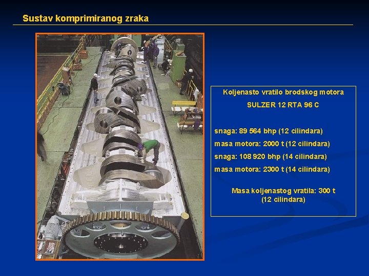 Sustav komprimiranog zraka Koljenasto vratilo brodskog motora SULZER 12 RTA 96 C snaga: 89