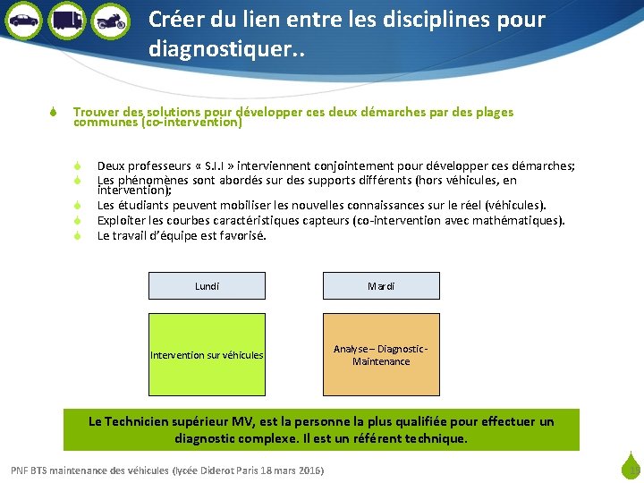 Créer du lien entre les disciplines pour diagnostiquer. . S Trouver des solutions pour